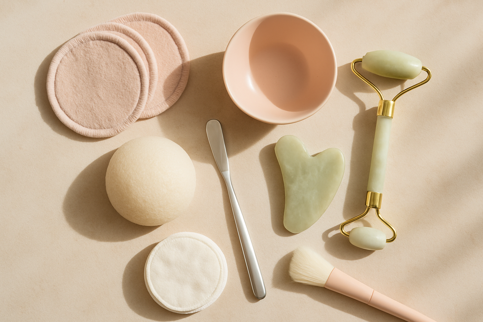 Accessoires de soin visage variés pour la routine beauté