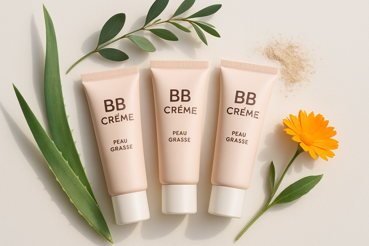 BB crème pour peau grasse, tubes avec ingrédients naturels